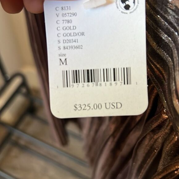 Free People Sabina Musayev Wendy Dress Gold Deep V Metallic Mini M - Picture 4 of 8